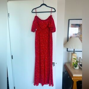 NWT Fame & Partners Red Floral Off Shoulder Maxi Dress, Size 12